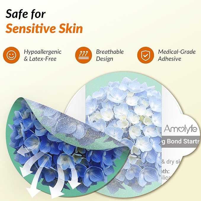 Libre 3 Sensor Covers Waterproof Floral, Amolyfe 10 Pack Libre 3 & Plus Sensor Covers, Bump-Proof with Hard Cap, Easy-Peel Tab Patches for Free Style Glucose Sensor, 14-Day Protection (Bloom)