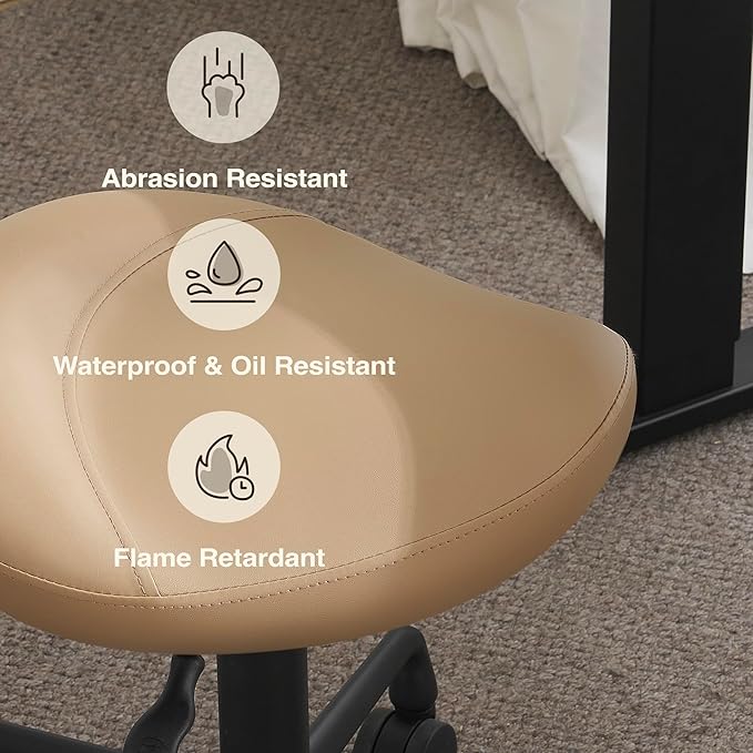 Ergonomic Saddle Seat Adjustable Pneumatic Hydraulic Drafting Swivel Rolling Stool Chair for Medical Hygienic SPA Massage Salon Home and Office - Hilo 508 (Tan, Standard)