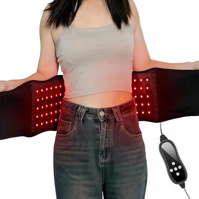 Infrared Red Light Therapy Belt Led Lamp Vibration Body Adjustable Heating Pad Massage Wrap, 660nm Sculpt Waist Band Red Light & 850nm Near Infrared Pad Vibrate for Shoulder, Back Pain Relief Device