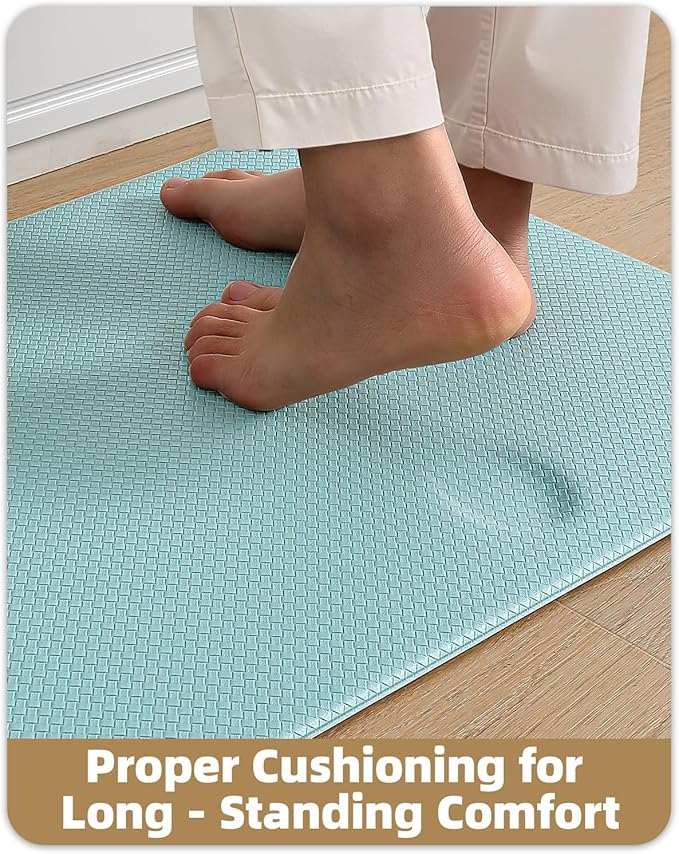 Color&Geometry Anti Fatigue Cushion Padded Kitchen Mat for Floor - 17x29+17x59,Easy Clean, Waterproof & Oil Proof, Anti Slip, Foam Rubber Runner Rug for Front Sink Comfort Standing, Teal Set of 2