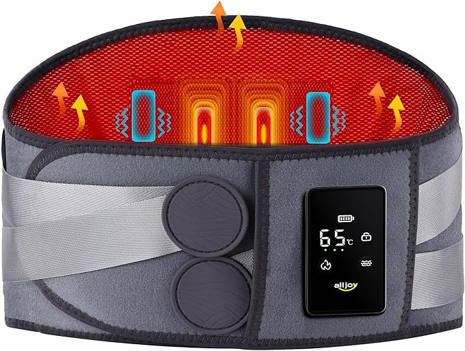 ALLJOY 67" Cordless Heating Pad for Back Pain Relief FSA Eligible HSA, Birthday Gifts for Women Men Mom Dad, Portable Lower Back Massager with 3 Heat 5 Vibration, Wireless Heating Pad for Cramps
