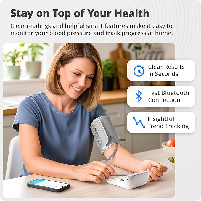 Greater Goods Bluetooth Smart Blood Pressure Monitor – Automatic Digital Upper Arm BP Machine for Home Use, 8.7”–16.5” Standard Cuff, Compatible with XL Cuff, Large Easy-to-Read Display, Complete Kit