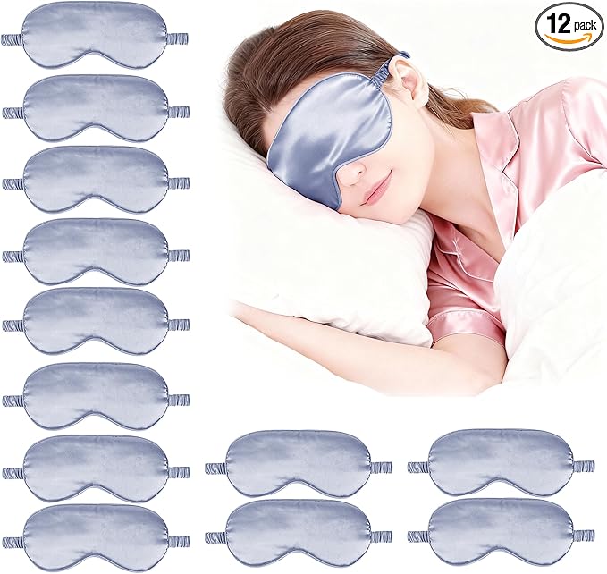 12PACK Silky Sleep Masks Satin Eye Mask Silk Eyes Cover for Sleeping Blackout Eyeshades Soft Blindfold Travel Nap Gifts