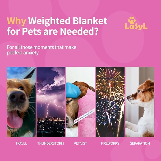 LaSyL Weighted Blanket for Pets | Thunder Blanket for Dogs Anxiety | Premium Soft Minky | Relaxation & Calming & Anti Anxiety | Used in Car, Bed, Couch | Pink, Washable Large (40"x47")