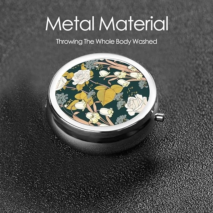 Metal Silver 3 Compartment Pill Box Pocket Portable Mini Travel Pill Case Small Round Decorative Medicine Box Vitamin Pill Organizer with Flower