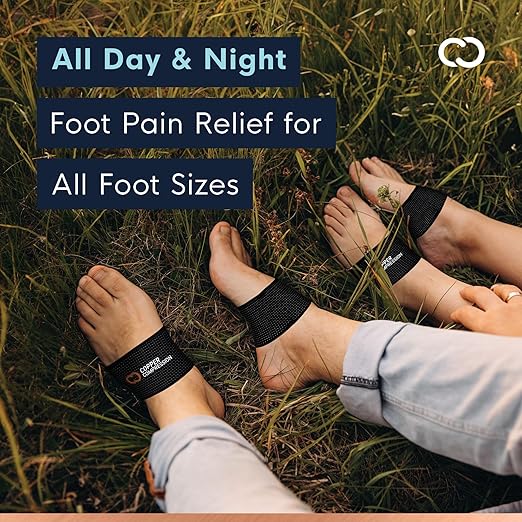 Copper Compression Arch Support - 4 Plantar Fasciitis Braces/Sleeves. Foot Care, Heel Spurs, Feet Pain Relief, Flat & Fallen Arches, High Arch