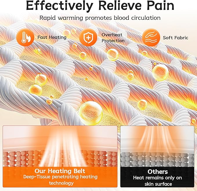 47-67" Electric Heating Pads for Back Pain,Cordless Heating Pad for Lower Back Massager,Lumbar Support Heated Brace,5 Vibration&3 Heat Portable Waist Wrap Belt for Cramps,Gift for Men Women