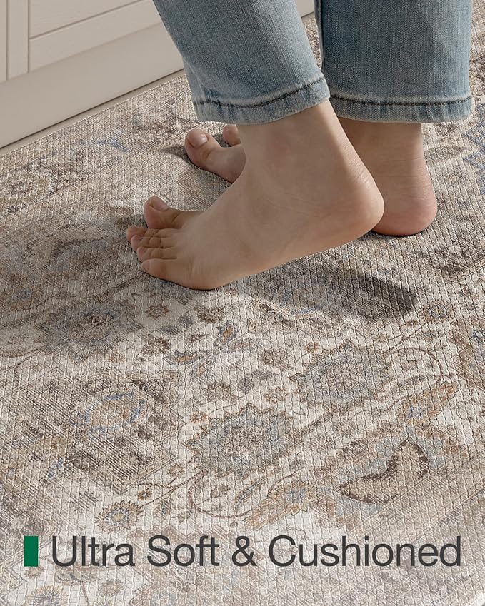 LUMI Kitchen Mat Anti Fatigue Cushioned, Memory Foam Padded Standing Rug Washable, Non Slip Comfort Floor Runner for Home, Sink, Laundry, Office, 24"x87", Taupe