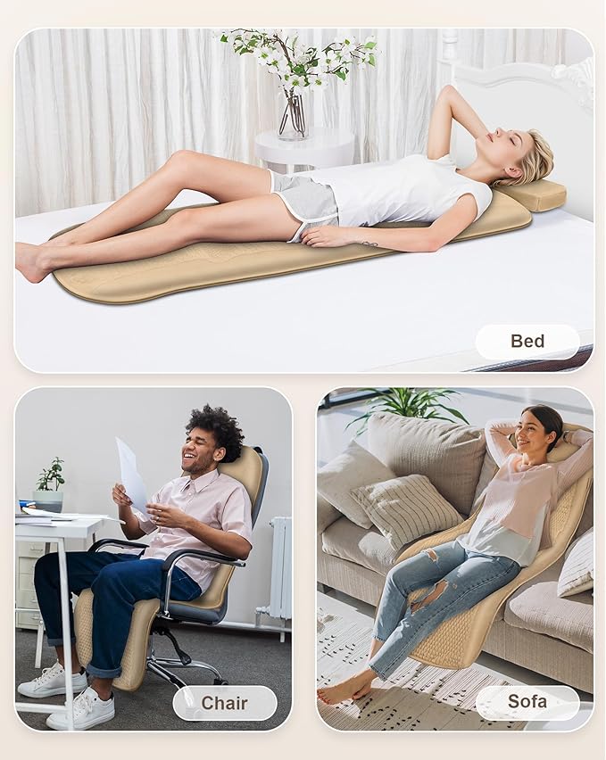 Full Body Massage Mat with Heat, Vibration Back Massager, Massage Chair Pad, 10 Vibration Motors, 2 Heating Levels, Removable Lumbar Traction & Relaxation, Foldable, Gifts