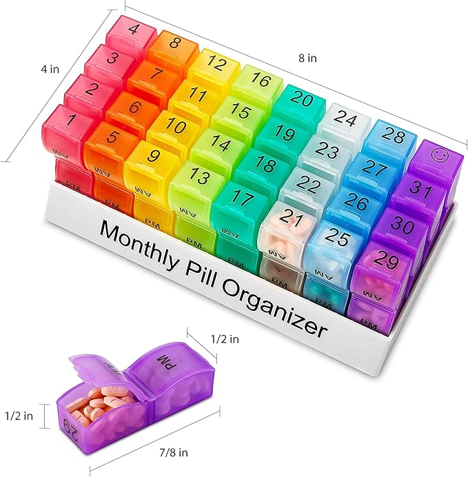Deke Home - Monthly Pill Organizer 2 Times a Day, 30 Day Pill Box with AM PM Compartments, Large Monthly Medicine Organizer for Vitamins, Supplements & Medication, Travel-Friendly Pill Case, BPA Free