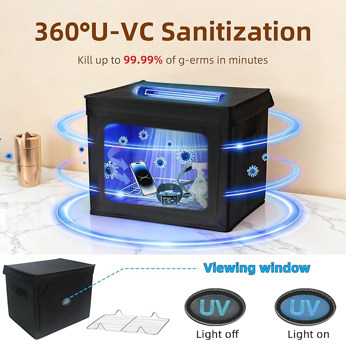 Large UV Sanitizer Box, 36L Portable Sanitizing and Cleaning Machine with 3-Level Timer, Foldable UV Cleaner Box for Household Use Like Phone, Towel, Key, Etc. Ozone Free