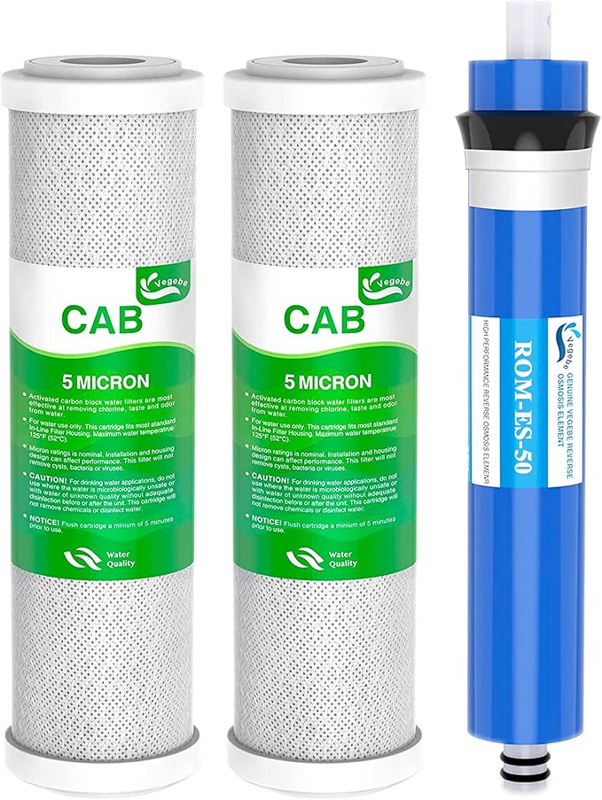 Combo Pack FX12P and FX12M or TFM-24 Water Filter Replacement, Compatible GE RO Set GXRM10RBL GXRM10G Reverse Osmosis Systems, 2 x Carbon Block Filters, 1 x 50 GPD RO Membrane Filter