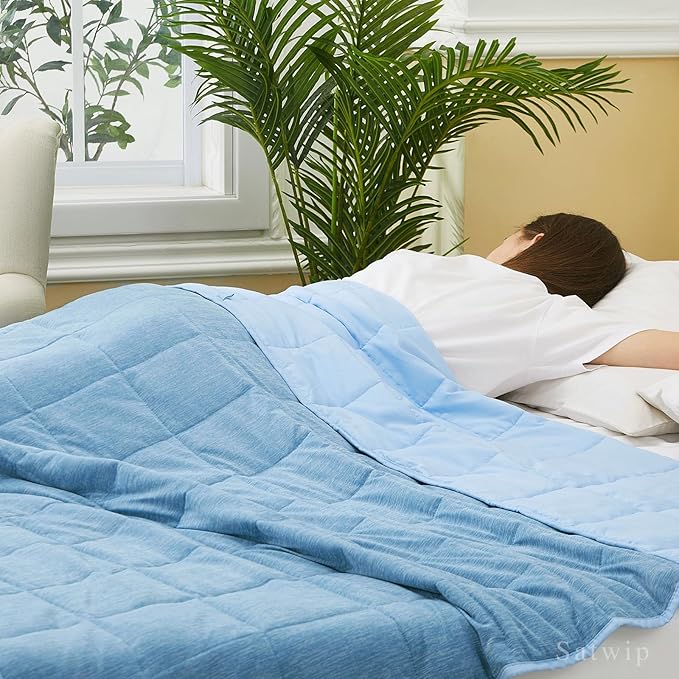 Satwip Weighted Blanket 10 pounds Twin Size, Cooling Weighted Blanket for Hot Sleepers, Cool Moire Jersey with Soft Breathable Sanded, 48 x 72 inches 10 Pounds, Blue