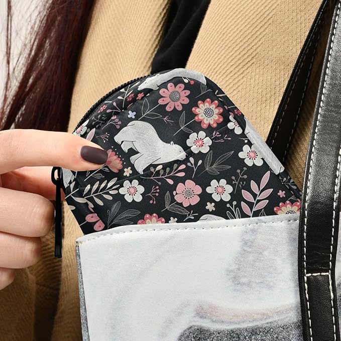Fustylead Cute White Polar Bears and Beautiful Flowers Pill Organizer for Purse, Weekly Portable Pill Box with Zipper to Storage Vitamins Fish Oils Medications Supplements
