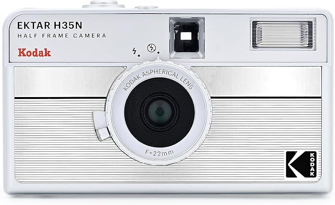 Kodak EKTAR H35N Half Frame Film Camera, 35mm, Reusable, Focus-Free, Bulb Function, Built-in Star Filter, Coated Improved Lens (Film & AAA Battery are not Included) (Striped Silver)
