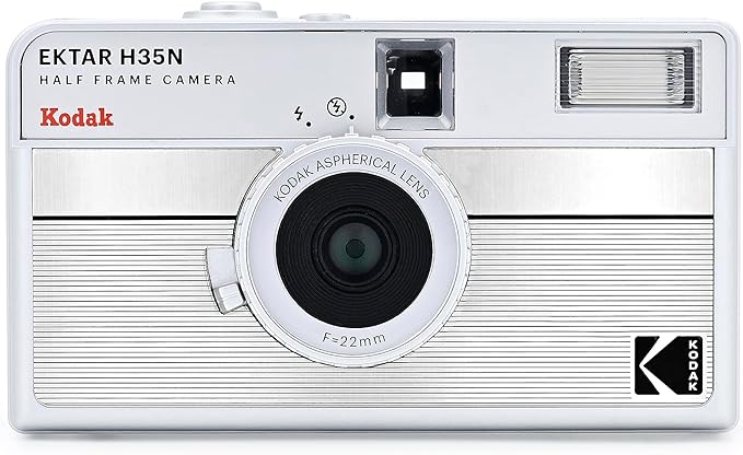 Kodak EKTAR H35N Half Frame Film Camera Bundle with Kodak Ultramax 400/24EXP 35mm Roll Film (Striped Silver, Bundle)