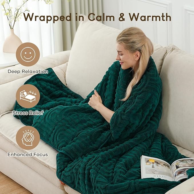 Cottonblue Jacquard Weighted Blanket for Adults 20 lbs Queen Size, Cozy Fluffy Sherpa Fleece Weighted Throw Blankets 60" x 80" for Sleep Relax, Fuzzy Warm Arch Heavy Blanket Soft for Bed Couch, Green