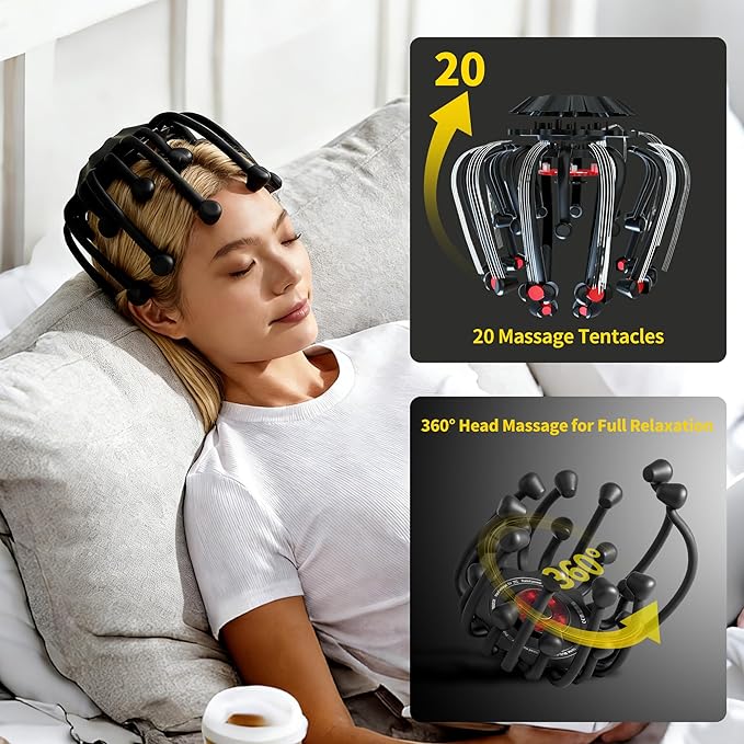 THOUSAND SUNNY Head Massager Scalp, Electric Octopus Scalp Massager 360°Scalp Stress Relax Massage Tool Free Hands