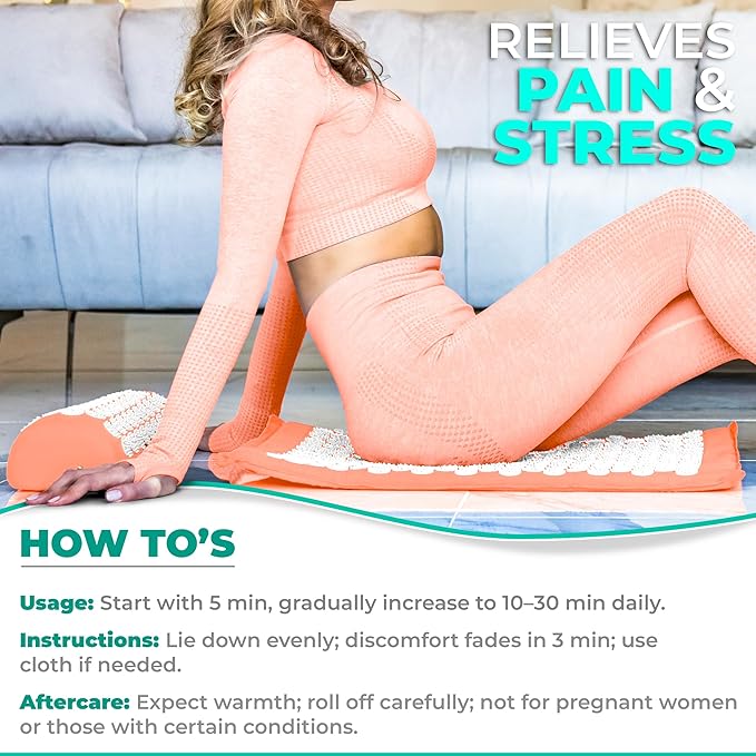 Sivan Health and Fitness Acupressure Mat and Pillow Set - Grounding Mat for Stress, Back & Neck Pain - Acupuncture Point Massage Mat for Muscle Relaxation, Sciatica, & Meditation - Includes Carry Bag