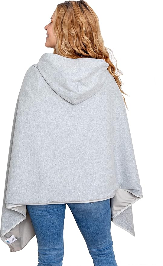 EMF Protection Poncho, Wrap. Wearable Blanket with Hood. Block EMF, RF, WiFi, Bluetooth. 72"x28". Grey Color. For Men and Women.