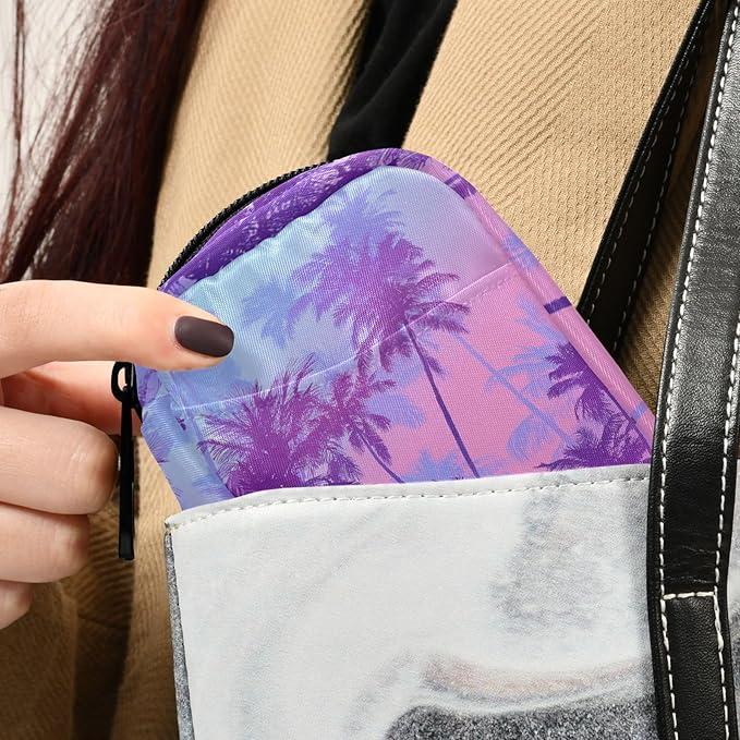 Gradient Blue and Pink Palm Trees Travel Pill Organizer Case Box Container Weekly Portable Vitamin Medicine Holder Storage Bag with Zipper Removable
