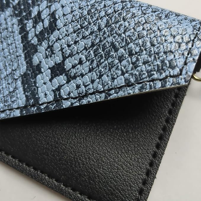 Birth Control Pill Case Snakeskin Print Keychain Envelope Shape(Blue)