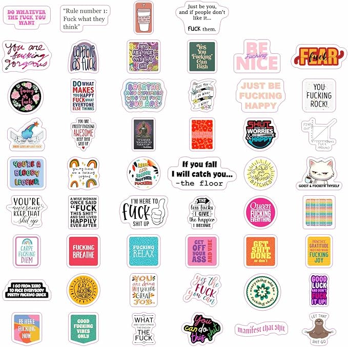 BulbaCraft 100Pcs Funny Motivational Stickers with Swear Words - Funny Adult Stickers, Quotes Decals for Water Bottles, Motivational Decals, Gifts for Women & Men