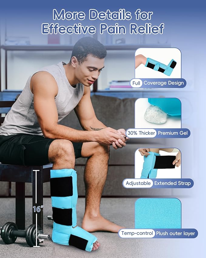 Comfytemp Ankle Foot Ice Pack Wrap, Reusable Leg Ice Boot for Injury, Achilles Tendonitis, Shin Splint, Plantar Fasciitis, Hot & Cold Compression, Sprained Ankles Brace, Post Surgery