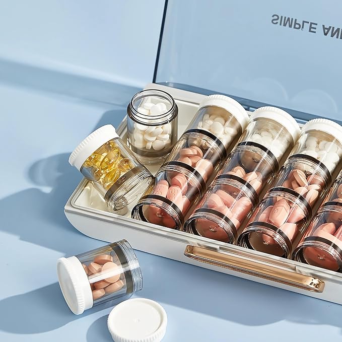 MURRI&MURRDI 7-Day Pill Organizer with 21 Compartments for 3 Times Daily - Extra-Large Moisture-Proof Travel Pill Case for Vitamins, Fish Oil, Medications - Weekly Medicine Dispenser, White
