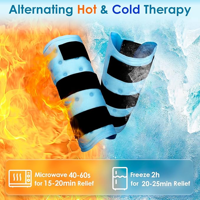 Comfytemp Calf Shin Splint Ice Packs for Injury Reusable, Elbow Gel Pad Wrap, Hot Cold Compression Freeze Sleeve for Swelling, Tendonitis, Knee, Leg, After Surgery, 2 Packs, S - M