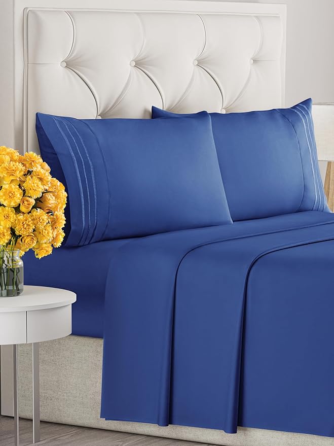 Cal King Size 4-Piece Sheet Set - Extra Soft, Breathable & Cooling - Hotel Luxury Durable Bed Sheets - Deep Pockets, Easy-Fit & Wrinkle-Free - Cobalt Blue Oeko-Tex