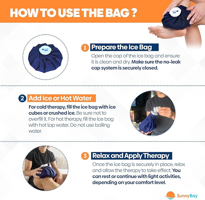 SunnyBay Refillable 11 in Ice Bag with 28 in Strap - Reusable Washable Medical Icing Pack - for Ankle, Knee, Neck, Shoulder Injuries- Cold Therapy Muscle Pain Relief