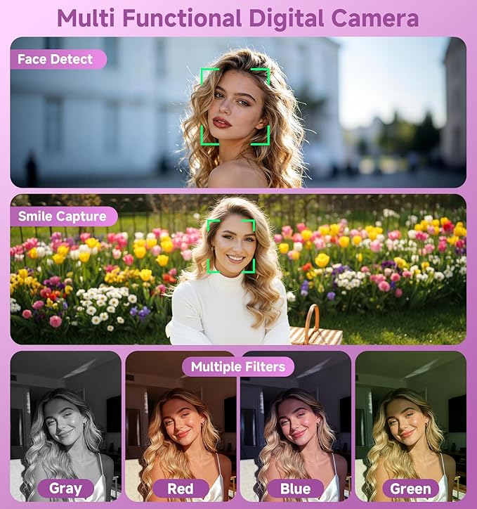 Digital Camera, 2026 Upgraded 56MP Dual Screens Camera for Selfies, 16X Zoom Small Cameras with Smile Capture 32GB SD Card, Anti Shake Compact Cameras for Boys Girls Kids Teens Adults