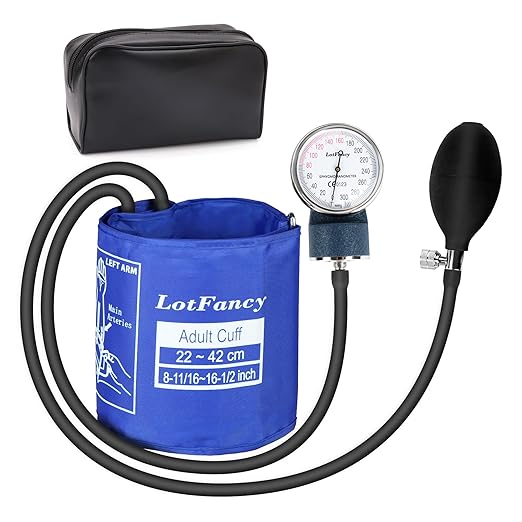 LotFancy Professional Manual Blood Pressure Cuff with D-ring, Standard Adult Sphygmomanometer Cuff 8.5"-16.5", Calibrated BP Cuff Manual with Carrying Case for Daily Home Check, Nursing Students, Blue