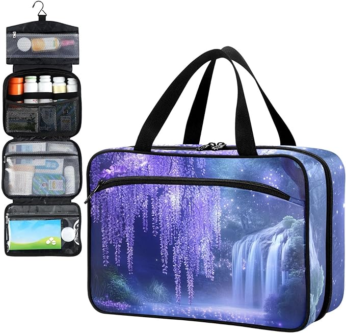 Fustylead Enchanted Forest Purple Flowers Landscape Travel Medicine Organizer Bag Home Storage First Aid Kit Large Pill Case with Zipper for Pill Bottle, Vitamins, and Medical Supplies