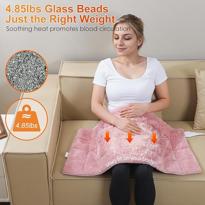 Weighted Heating Pad with 2 Massager 4.85Lbs,18"x33" X-Large Heated Pad for Back Pain Relief with 3 Heat Settings 2Hrs Auto Shut-Off for Neck Shoulder Arms Legs（Pink