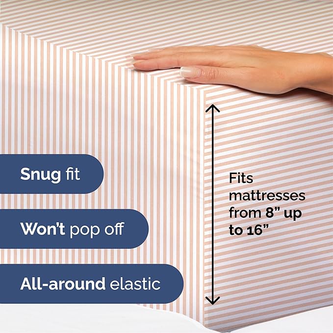 Cal King Size 4 Piece Sheet Set - Extra Soft, Breathable & Cooling Sheets - Hotel Luxury Bed Sheets for Women & Men - Deep Pockets, Easy-Fit & Wrinkle-Free Sheets - Blush Stripes Oeko-Tex Bed Sheets