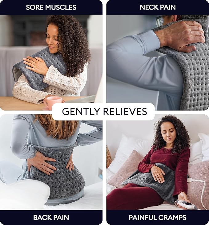 GENIANI Electric Heating Pad for Back Pain & Cramps Relief, Electric Throw, Auto Shut Off, Machine Washable, Heating Pad for Neck & Shoulder (12×24", Tabby Gray)
