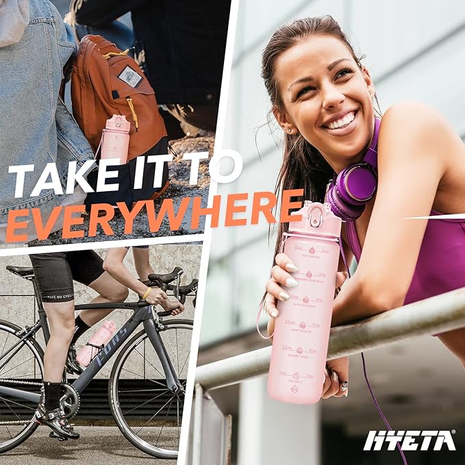 Hyeta 32oz Water Bottles with Straw - Stay Motivated and Hydrated with Convenient Times to Drink Markings, Durable, Leak-proof