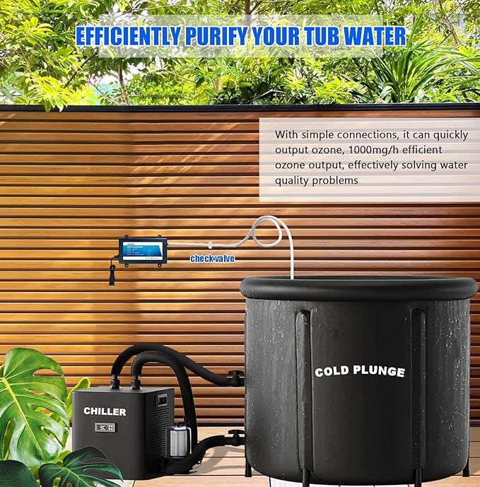 Ozone Generator with Air Stones for Cold Plunge and Hot Tubs, 1000mg/h Portable SPA Ozonator, High Output Multipurpose Ozone Machine(Include Check Valve and Y-Tee)