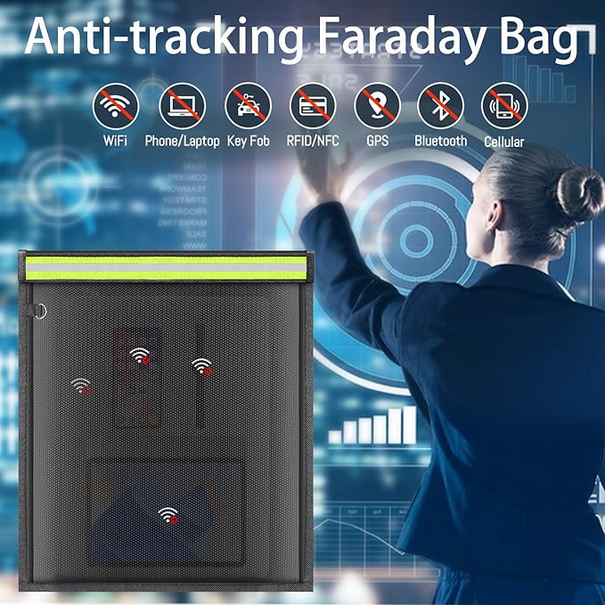 yaokvide Large Faraday Bags with Reflective Strip - 5 Pack Faraday Cages for Laptops & Tablets & Phones & Car Keys, Faraday Key Fob Protector, Fireproof & Waterproof Anti-theft Signal Blocking Pouch