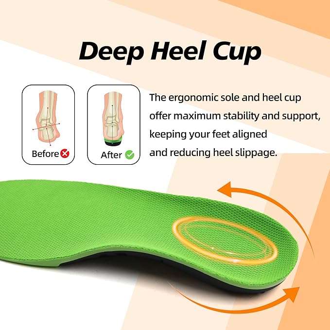 Arch Support Insoles for Plantar Fasciitis Flat Feet Pain Relief, Shock Absorbing Orthotic Inserts for Men and Women M