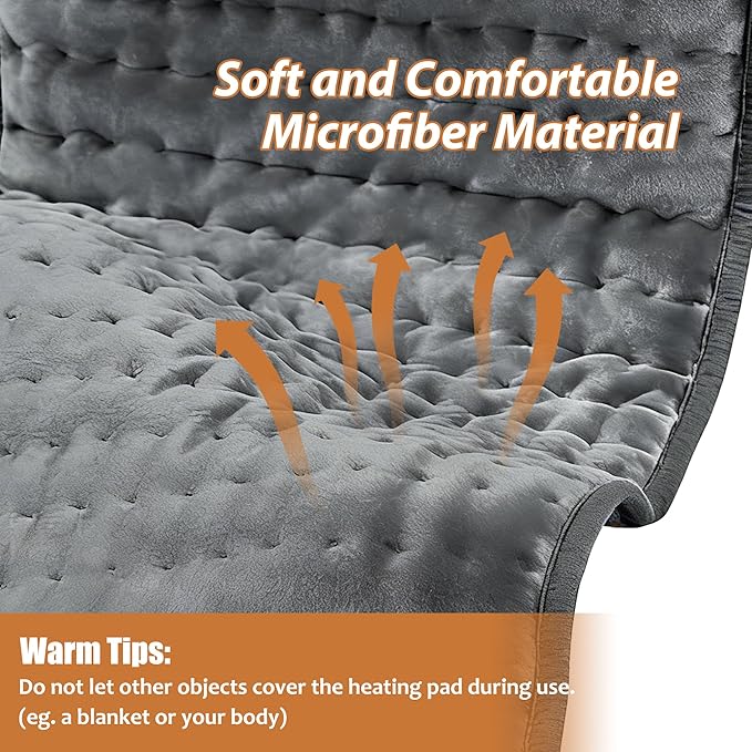 Electric Heating pad with 6 Heat Settings, Auto Shut Off, Dry Electric Heating for Back Neck Knee Arms Legs Shoulder Heat Pads for Christmas Birthday Father's Day Mother's Day (24"X12", Dark Gray)
