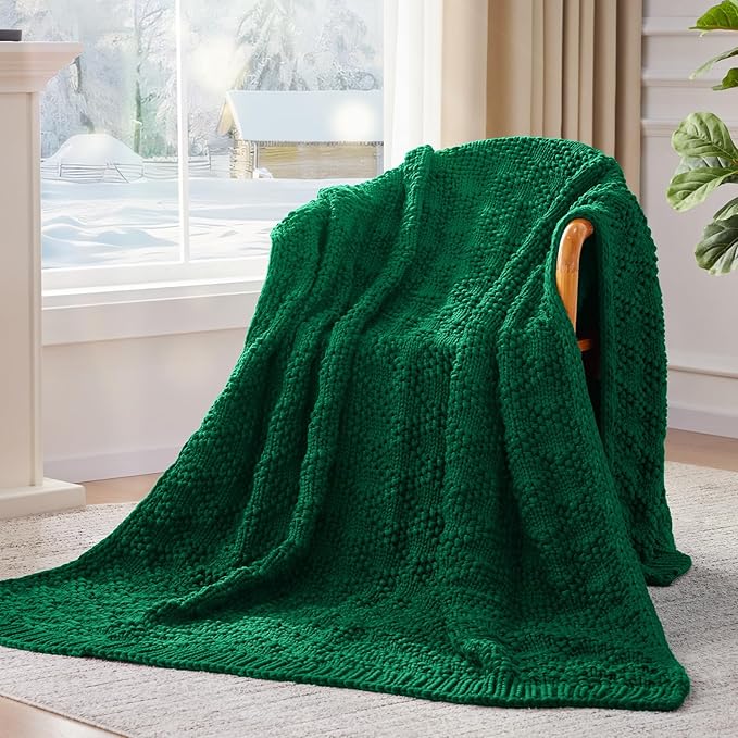 Knitted Weighted Blanket for Adult, Chunky Knit Weighted Throw for Sleep 80"*87" 20lbs, Cooling Breathable Machine Washable Heavy Blanket for Room Decor (Green, King)