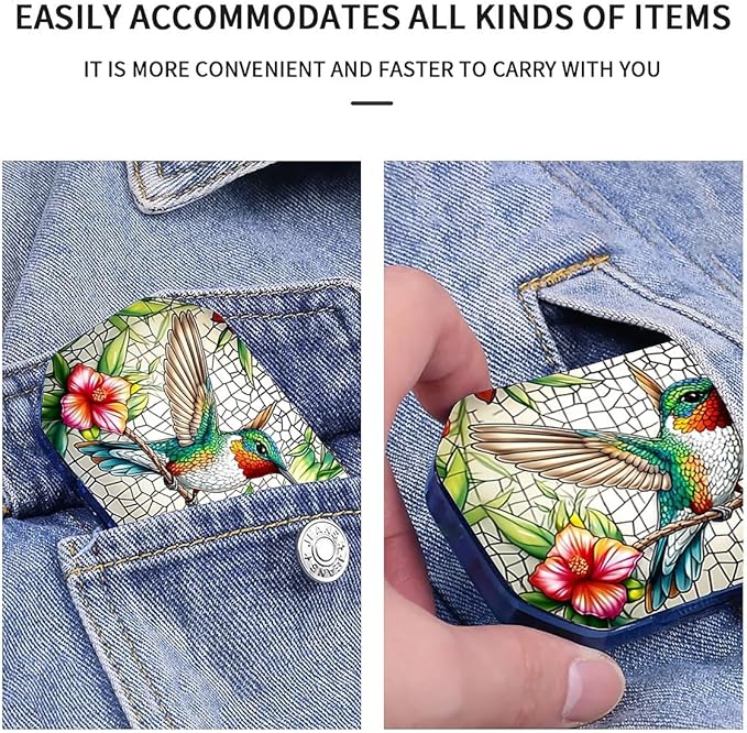 This Portable Flower Hummingbird Pattern 6 Compartment Pill Box Compartmentalized Pill Box Can Be Placed in A Pocket Or Wallet to Store Vitamins, Medicines Health Supplements Other Medications.