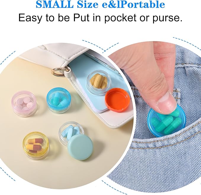 Small Pill Organizer Box, 5 Pcs Travel Pill Cases Holder Portable Daily Mini Pill Container No BPA Medicines Storage Containers for Purse Pocket Briefcase (Blue/Orange/Rose Red/Yellow/Green)