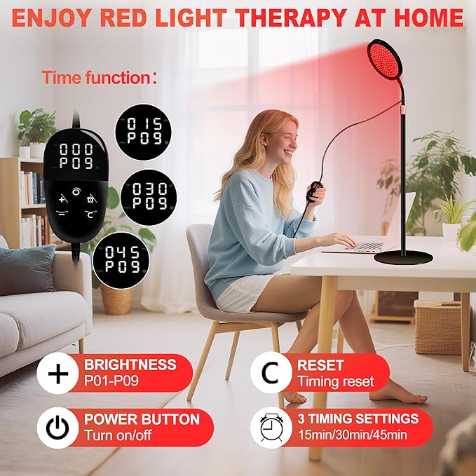 LanSuper Red Light Therapy for Body, Red Infrared Light Therapy Lamp with Stand, 660nm and 850nm Near Infrared Redlight Therapy, LED Red Light Therapy Device for Face and Full Body(140 Beads)-Black