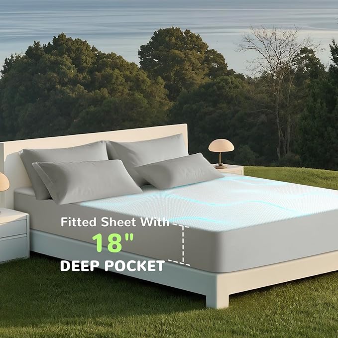 Grounding Sheet Queen Size-90% Organic Cotton & 10% Silver Fiber, Deep Pocket 18" Design, Soft & Conductive, for Better Sleep & Stress Relief Earth Grounf Bedding(Beige,60"x80"x18")