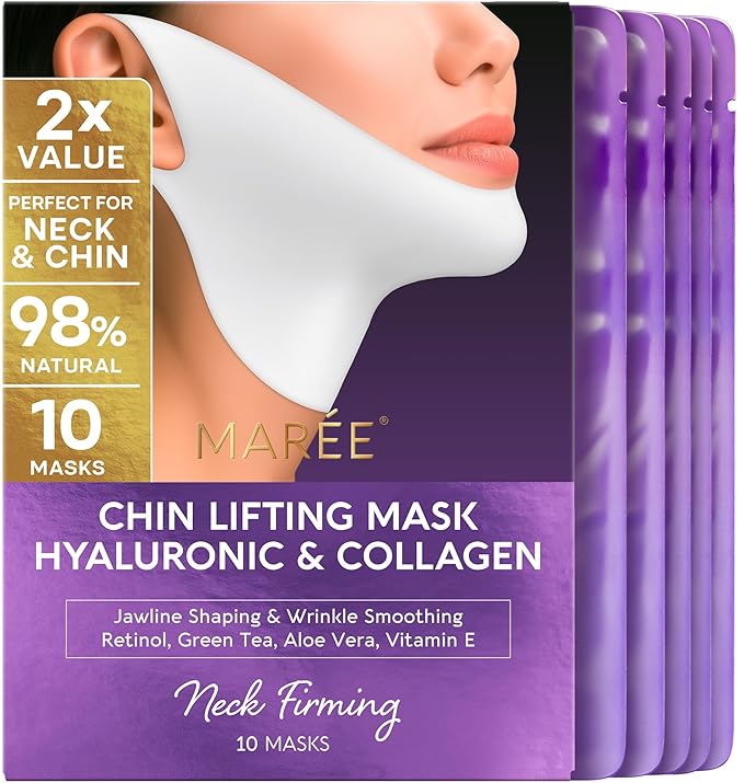 MAREE V Line Lifting Mask with Hyaluronic Acid – Deep Collagen Face Mask for Women – Jawline Shaper Facial Masks with Retinol – Tightening & Firming Neck Lift Tape – Double Chin Strap for Face Lift