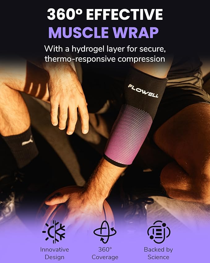 Flowell Sport Thermosleeve - Dual-Temperature Heat Pack or Ice Sleeve for Arm with Hydrogel - Versatile Hot & Cooling Pad Joint Wraps & Muscle Compression - Single, Medium